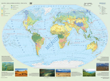 Ścienna mapa szkolna przedstawiająca różnorodność krajobrazową świata