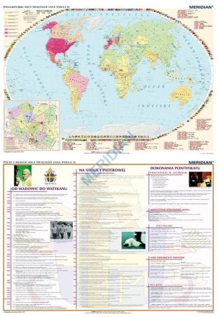 Dwustronna ścienna mapa szkolna do religii, etyki, historii i WOS-u przedstawiająca życie i dzieło papieża Jana Pawła II oraz jego pielgrzymki po świecie