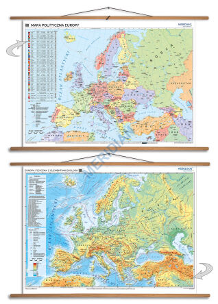 DUO  Europa fizyczna z elementami ekologii / Europa polityczna (2017) - dwustronna mapa ścienna
