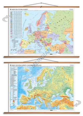DUO Europa fizyczna z elementami ekologii / Europa polityczna - dwustronna mapa ścienna