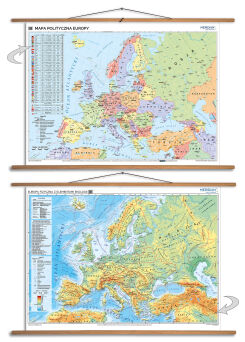 DUO  Europa fizyczna z elementami ekologii / Europa polityczna (2017) - dwustronna mapa ścienna
