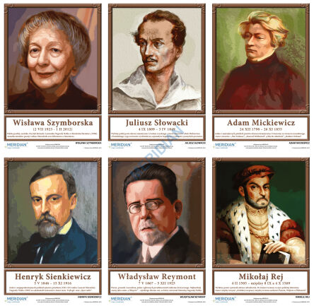 Portrety pisarzy polskich - komplet 21 plansz dydaktycznych