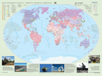Mapa gospodarcza świata - surowce, przemysł i energetyka (2014) - mapa ścienna