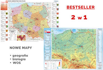 Dwustronna ścienna mapa Polski administracyjno-fizyczna.