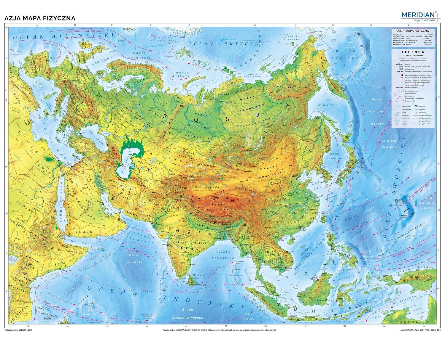 Azja - ścienna Mapa Fizyczna