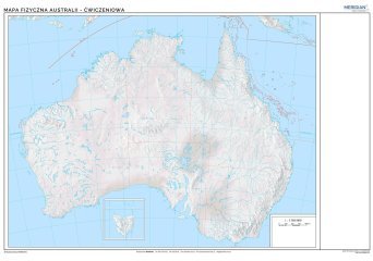 Mapa fizyczna Australii - konturowa, ćwiczeniowa.