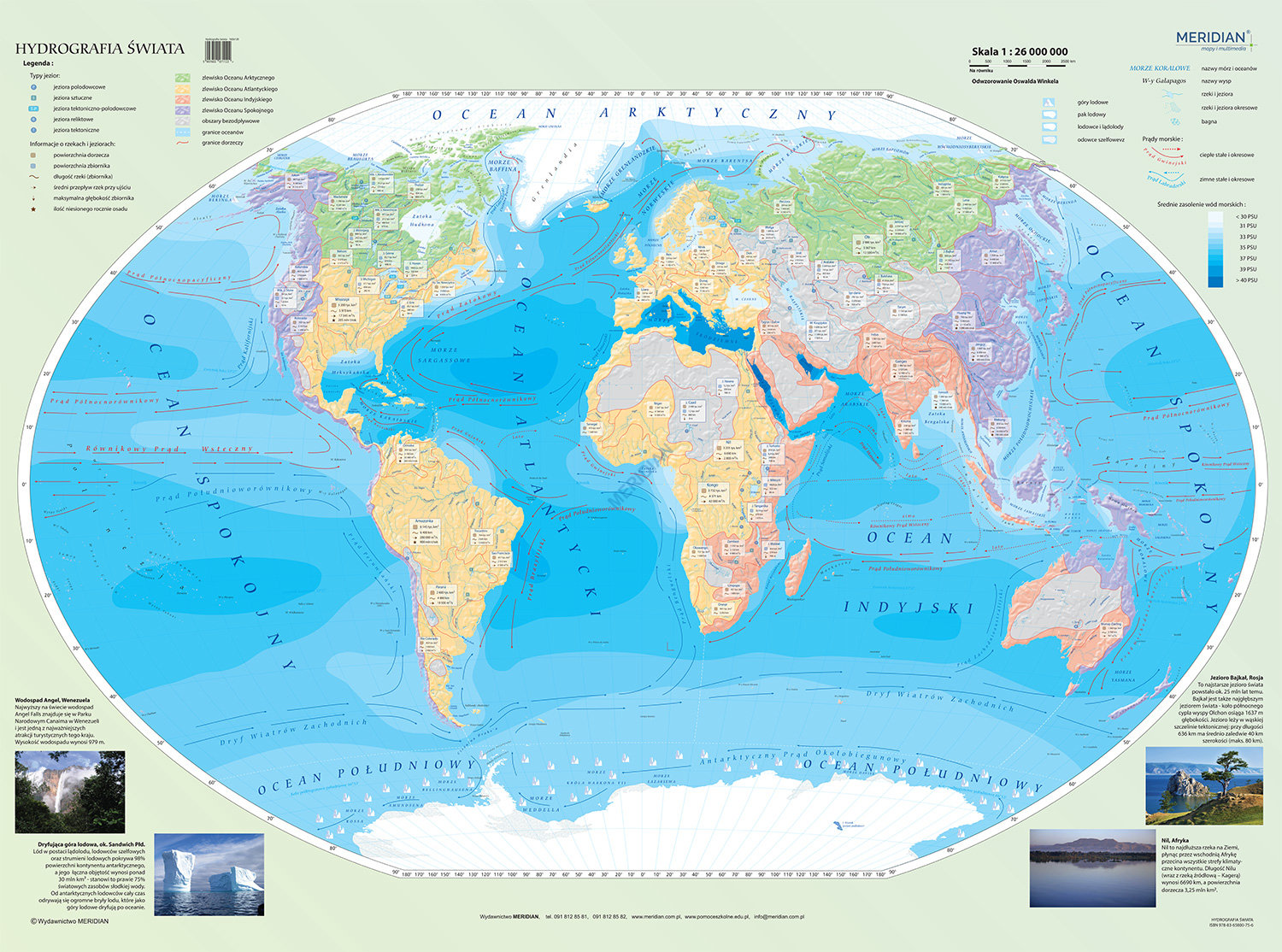 mapa swiata z wodami Hydrografia świata   mapa ścienna