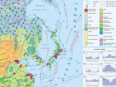 mapa przedstawiająca krajobrazy i klimatogramy Azji