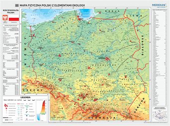 Mapa fizyczna Polski z elementami ekologii  - mapa ścienna