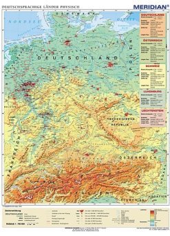 Deutschsprachige Länder physisch - mapa ścienna w języku niemieckim