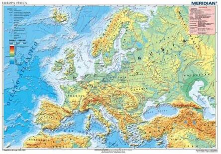 Ścienna mapa fizyczna europy w języku hiszpańskim