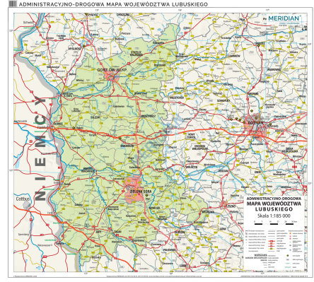 Woj. lubuskie - ścienna mapa administracyjno-samochodowa