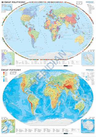 DUO Świat polityczny / fizyczny z elementami ekologii - dwustronna mapa ścienna  (2021)