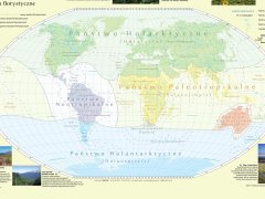Ścienna, dwudzielna mapa szkolna przedstawiająca państwa florystyczne oraz formacje roślinne na świecie.