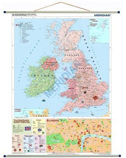 Ścienna mapa gabinetowa przedstawiająca podział administracyjny Wielkiej Brytanii. Mapa w języku angielskim.